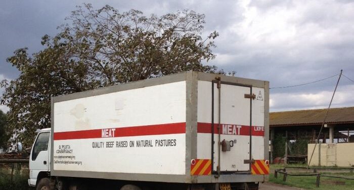 A meat truck outside the abattoir.