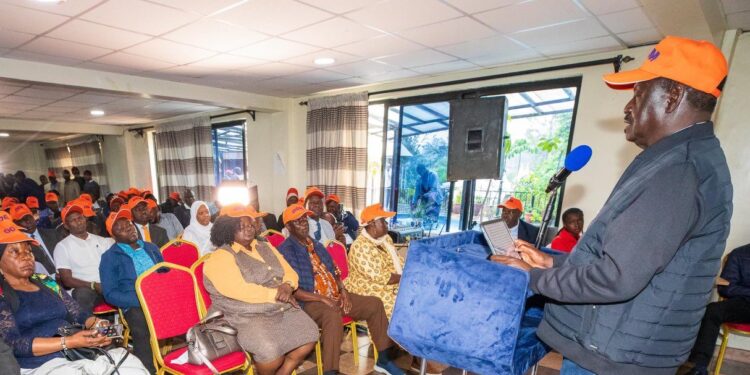 ODM Leader Raila Odinga addresses the ODM Parliamentary Group meeting in Nairobi on November 17, 2023. He called out Ruto over oil deal. 