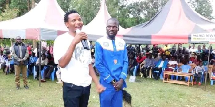 Nuru Okanga (right) in a political function in Kakamega County.