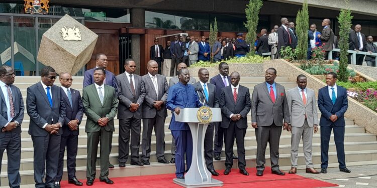 Azimio leader Raila Odinga addressing the media after President William Ruto signed the IEBC Bill at KICC on July 9, 2024.PHOTO/The Kenya Times.