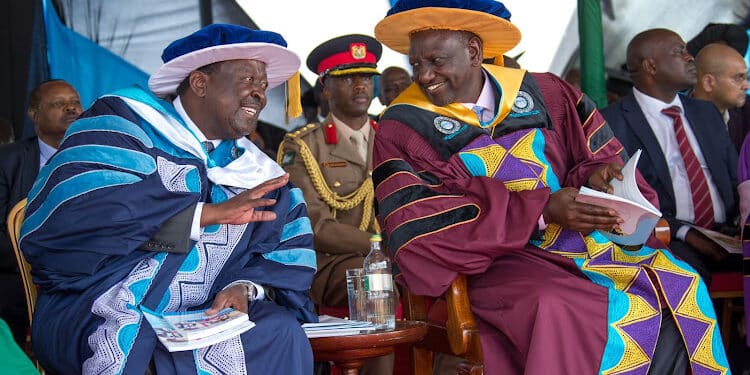 President William Ruto and Prime CS Musalia Mudavadi during Masinde Muliro University graduation ceremony on December 9, 2022 PHOTO/PCS.