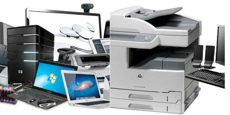 A side to side photo of computer equipment and scanner. PHOTO/ Courtesy