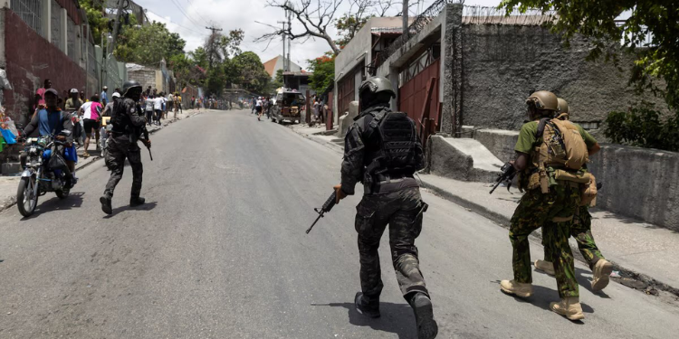 Kenyan police officers patrolling the streets of Port au Prince.