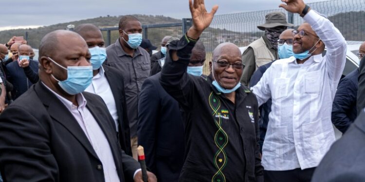 Among friends: Zuma, speaking to supporters who gathered on Sunday outside his rural home in southeastern Kwa-Zulu Natal province | AFP