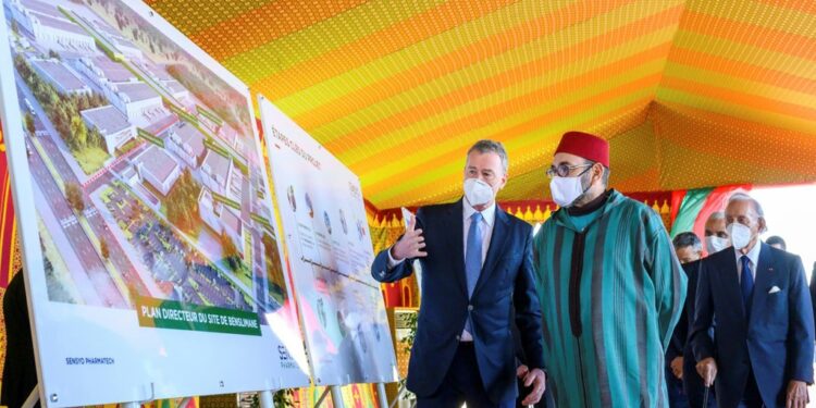 Morocco's King Mohammed VI (C) chairs a ceremony to launch the construction of a Covid-19 vaccine manufacturing plant in the region of Benslimane | AFP