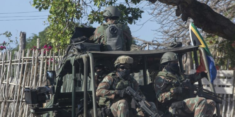 South African troops on patrol in Pemba last August | AFP