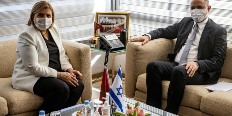 Morocco's Industry and Trade Minister Ryad Mezzour (R) meets Israel's Economy Minister Orna Barbivai in Rabat | AFP