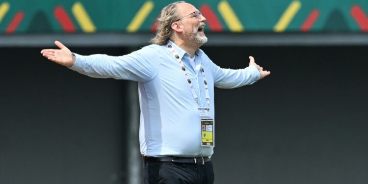 Gambia coach Tom Saintfiet reacts during a 2021 Africa Cup of Nations group match against Mali in Cameroon | AFP