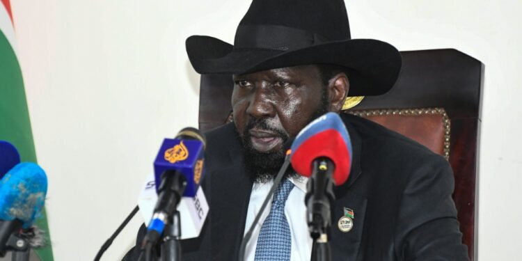 South Sudan's President Salva Kiir addresses the nation on the challenges facing the implementation of the revitalized peace agreement with the opposition at the State House in Juba, South Sudan, on March 28, 2022 | AFP