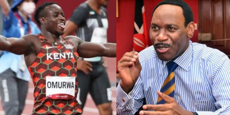 A photo collage of Music Copyright Society of Kenya (MCSK) boss Ezekiel Mutua and sprint star Ferdinand Omanyala.COURTESY