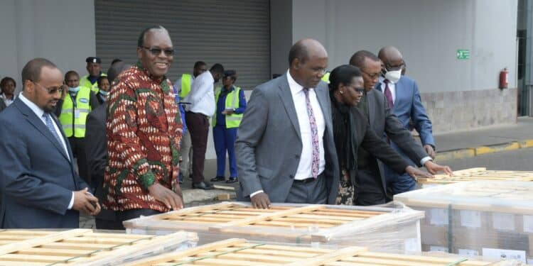 IEBC Chairperson Wafula Chebukati when he led the commission in receiving the first batch of ballot papers.Photo/IEBC