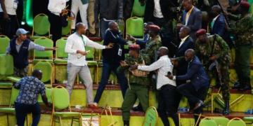 The chaos that erupted at Bomas after 4 IEBC officials disowned their chairman, Chebukati's results | Photo Courtesy