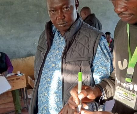 Rongai UDA parliamentary candidate Paul Chebor after casting his vote for other positions.Photo/Courtesy
