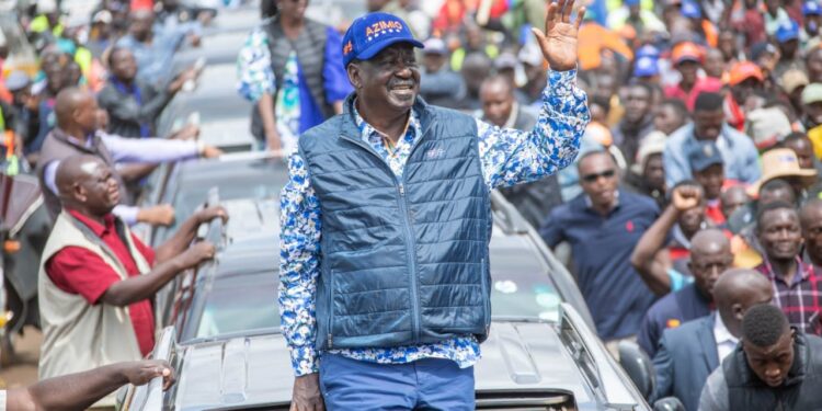 Azimio Leader Raila Odinga during the August 2022 presidential election campaigns.He has defended former President Uhuru from claims of betraying him.Photo/Courtesy