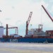 Container ship docks at the Lamu port in Kenya