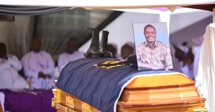 The coffin bearing the remains of slain cop Barack Onyango. Barack was Ida Odinga's bodyguard.PHOTO/Courtesy.