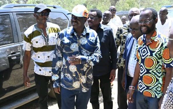 Raila Odinga arrives in Kisumu ahead of the burial ceremony of Mzee Nyangaga Akoth in Seme Sub County.Photo/Courtesy
