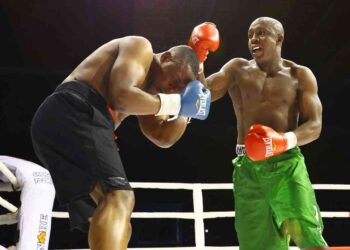 Tanzania Pro-Boxer Karim "Mtu Kazi" Mandonga fight Daniel Wanyonyi in their 10 Round Non-Title bout at KICC January 14, 2023.

Photo Courtesy