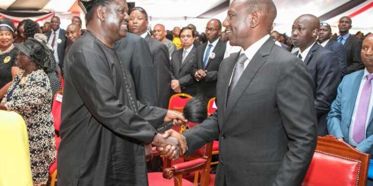 President William Ruto and Azimio la Umoja Chief Raila Odinga at a past public event.PHOTO/COURTESY.