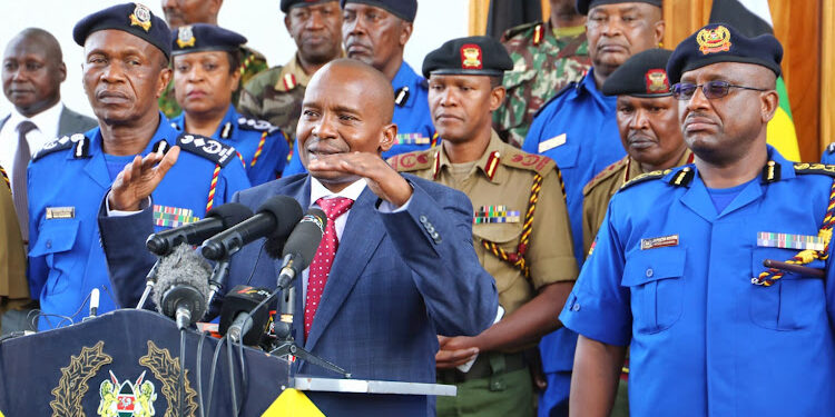 Interior Ministry Cabinet Secretary Kithure Kindiki after holding a consultative meeting with top security commanders led by IG Japet Koome at National Police College- Embakasi ‘A’ Campus, in Nairobi, November 14, 2022.PHOTO/NPS