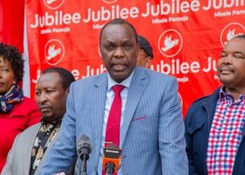 Jubilee party officials led by suspended Secretary General Jeremiah Kioni during a past press briefing.PHOTO/COURTESY