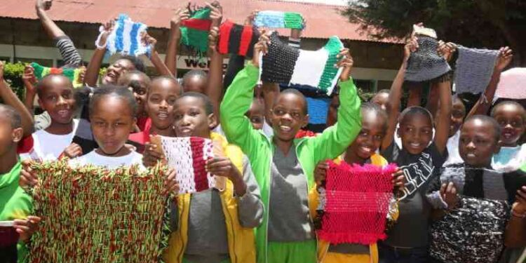 Grade 2, pupils at Green Park Academy in Eldoret hold their handwork materials under Competency Based Curriculum (CBC ) education system on August 16, 2022.PHOTO/COURTESY