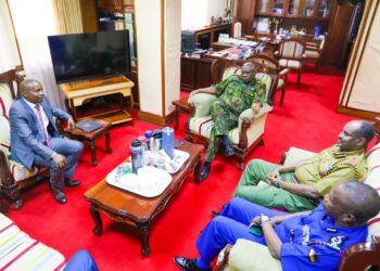Interior CS Kithure Kindiki with security bosses at his Harambee House office.Photo/Courtesy