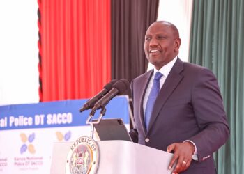 President William Ruto during the Kenya Police Sacco 50th Anniversary Celebrations and opening of Police Sacco Stadium in South C, Nairobi County.Photo/PCS