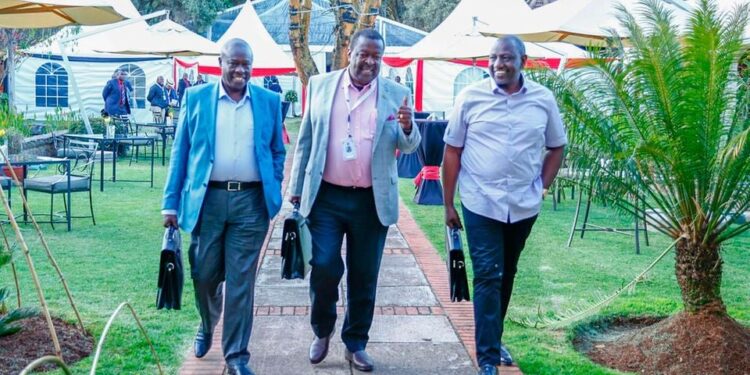 President William Ruto with Deputy President Rigathi Gachagua  and Prime Cabinet Minister Musalia Mudavadi during a past event. Photo/PCS