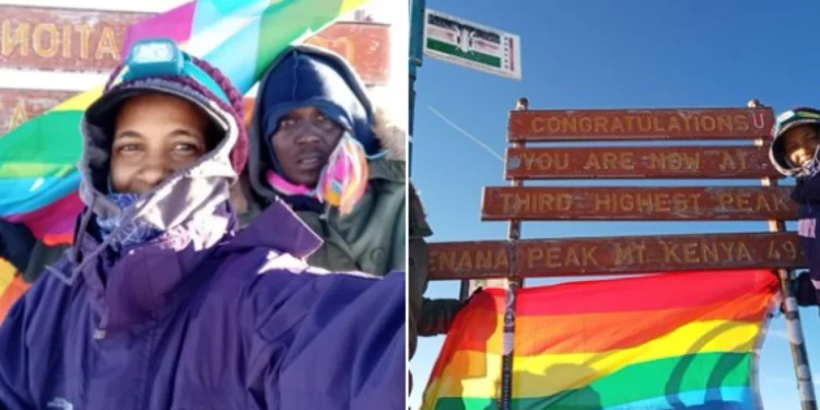 Juelz along his friend Alex, the LGBTQ flag on Mt. Kenya: PHOTO/Courtesy