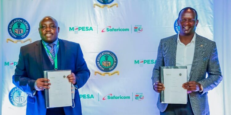 HELB Chief Executive Officer, Charles Ringera (left) and Safaricom Chief Financial Services Officer, Sitoyo Lopokoiyit (right) during the Launch

Photo Courtesy