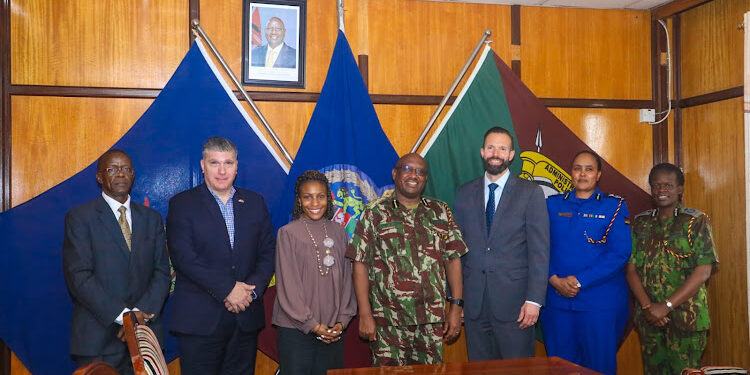 Inspector General of Police Japhet Koome with a delegation from the United States security team at the NPS headquarters in Nairobi on April 18,2023.

Photo Courtesy/ NPS