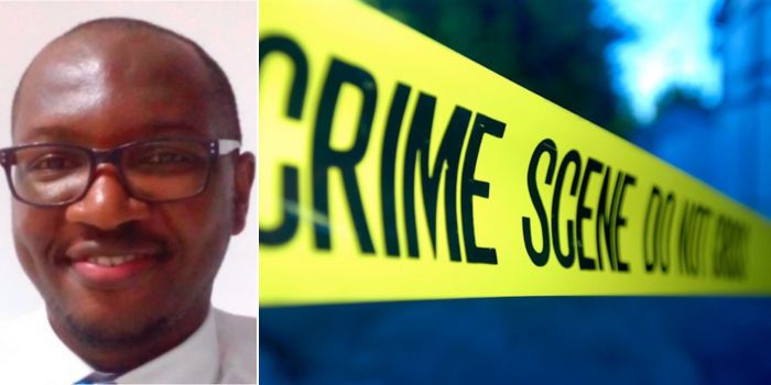 A collage of the late Nairobi Hospital Finance Director Eric Maigo(Left) and a crime scene. DCI hunting down his killers. 