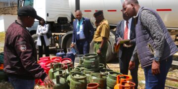 EPRA officials carry out inspection at a gas refilling plant in Industrial Area, Nairobi on September 6, 2023.