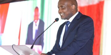 Trade Cabinet Secretary Moses Kuria speaks during the launch of Mama Pima oil dispensers on August 22, 2023.