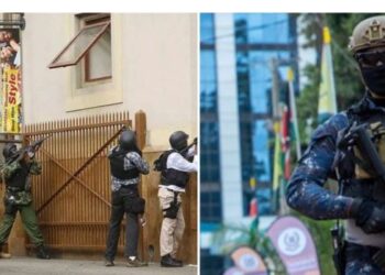 A photo collage of one of the photos taken during the Westgate attack in 2013 and a photo of a DCI elite squad member.