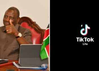 A photo collage of President William Ruto in a meeting with Tik Tok CEO and a screenshot Tik Tok's logo.