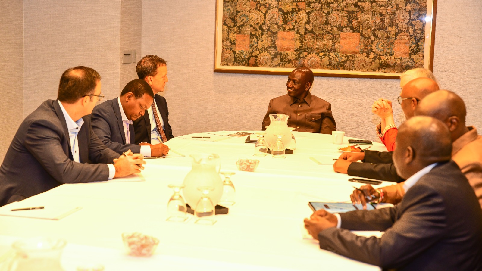 President William Ruto (center) holds a meeting with Grammy Global Venture executives on September 16, 2023. 