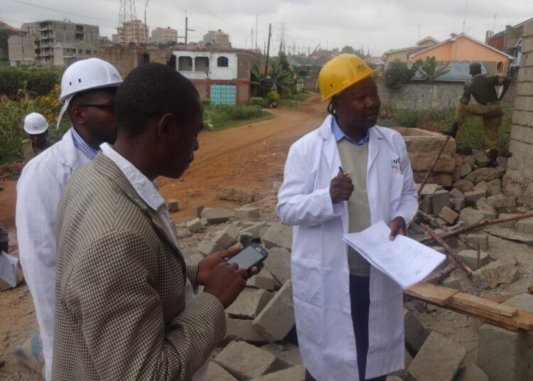 NCA officials on an inspection duty in Kasarani, Nairobi County. Mirema building was linked to Sakaja 