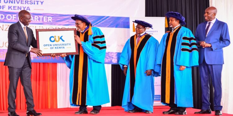 President William Ruto (left) during the launch of the Open University of Kenya.
