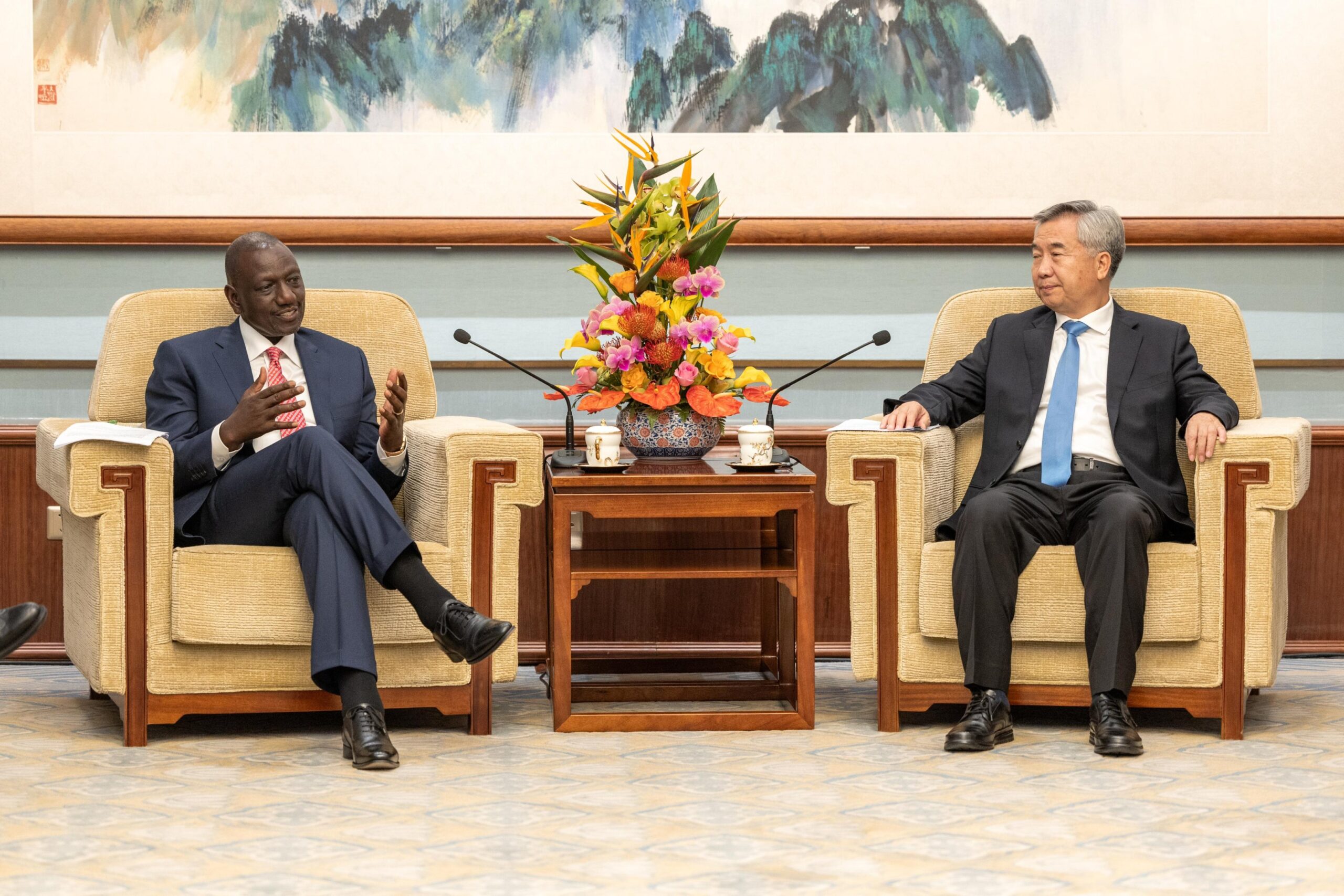 President William Ruto during a meeting with Mr LI Xi, a senior member of China's Communist Party Political Bureau. PHOTO/PCS.