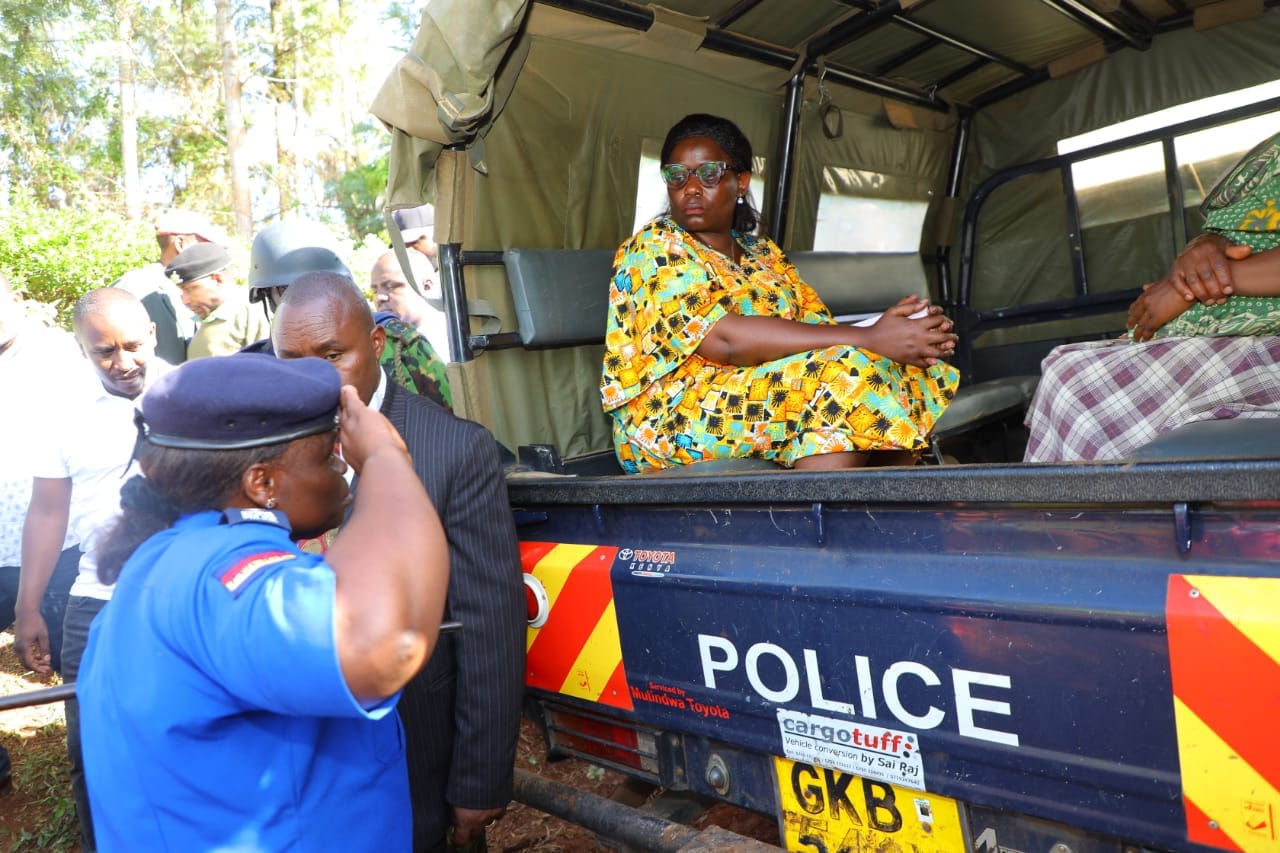 Meru Governor Kawira Mwangaza inside a police vehicle. PHOTO/Mwangaza.
