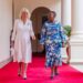 The queen, known for her iconic sense of fashion arrived at State House Nairobi alongside her husband King Charles III in a white crepe silk dress with stunning stitching details down the middle and an open V neck at the top. 