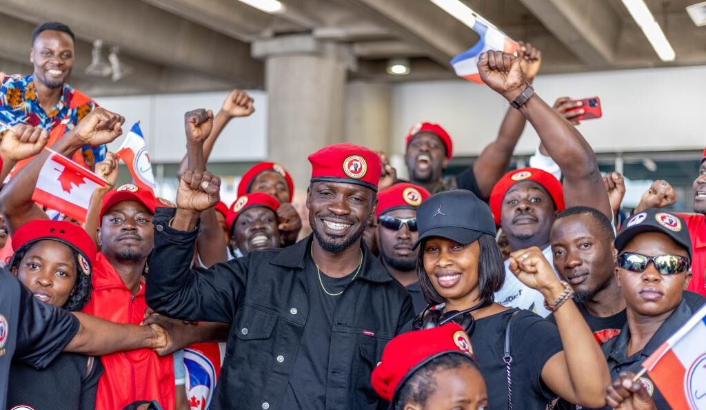 Ugandan Opposition leader Bobi Wine with supporters in Toronto, Canada. PHOTO/NUP.