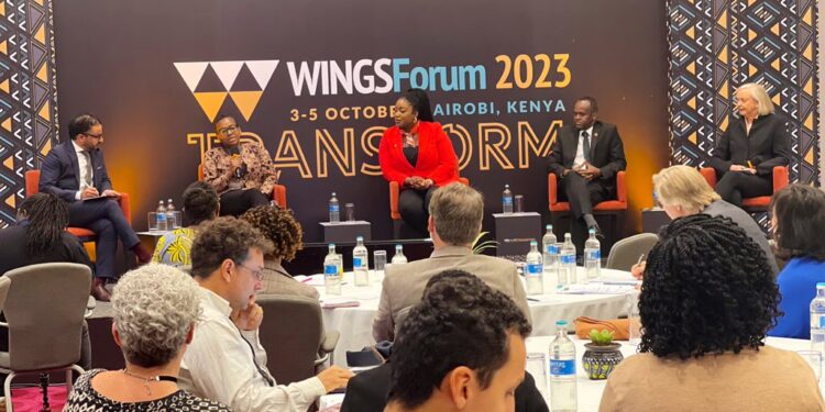 Delegates hold a panel discussion during the 2023 Wings Forum 2023 which brought philathropists together in Nairobi.