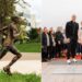 A photo collage of Eliud Kipchoge's statue in Oregon USA and a photo of Kipchoge during the launch of a track in the Netherlands.