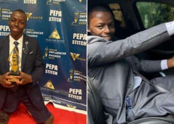 A photo collage of Kennedy Rioba appearing for a past awards ceremony (left0 and a photo of him in his new car.