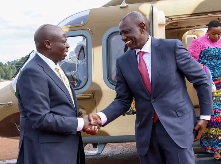 Deputy President (left) welcomes President William Ruto in Kericho County on October 20, 2023. 