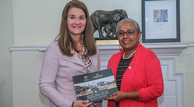 Former First Lady Margaret Kenyatta (right) and Melinda Gates pose for a photo during a past meeting.