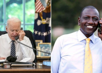 A photo collage of President Joe Biden (left) and President William Ruto in past phone calls.